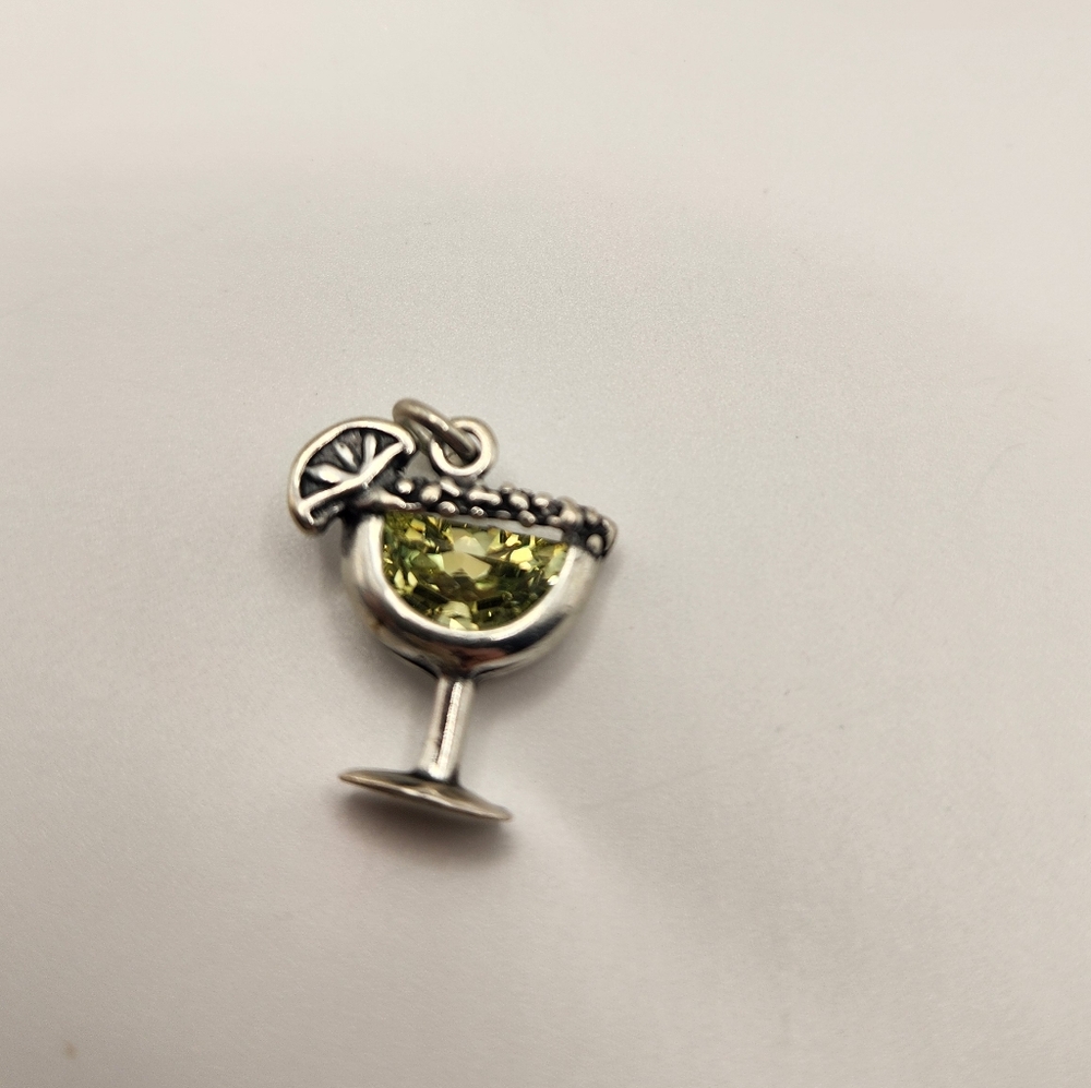 New! Sterling Silver Margarita Glass Charm CZ Crystal Lime‎ Cocktail New Sealed